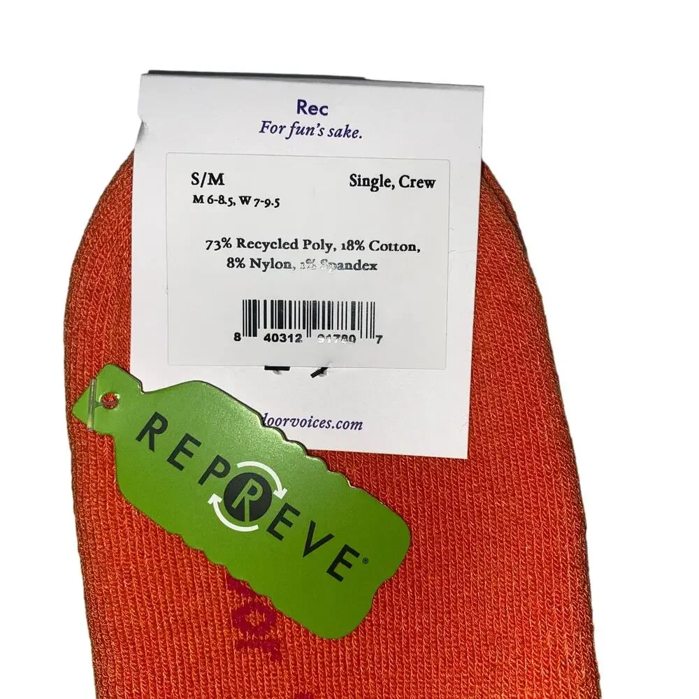 Outdoor Voices Socks S M Orange Crew‎ Mens Womens Rest Recovery Cushion 7-9.5